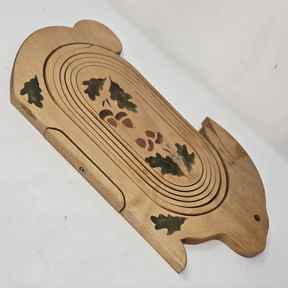 Vtg collapsible wooden rabbit, bunny, bowl basket fruit bowl‎ cottagecore Easter